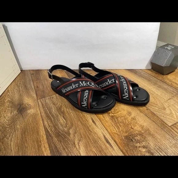 Alexander McQueen $650 Black Silver Crossed Hybrid Men’s Slide Sandals MCQ US 11 - Picture 3 of 11